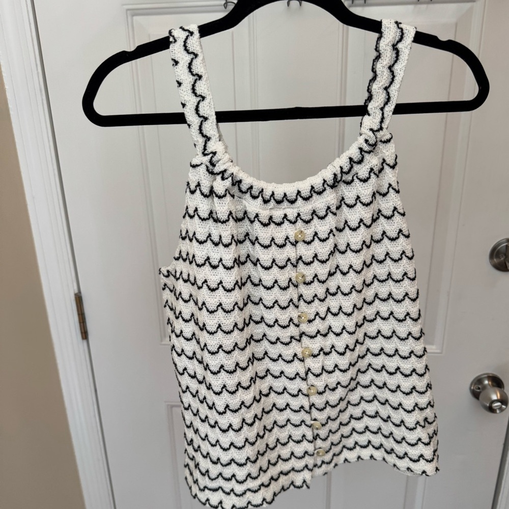 Madewell White Tank Top with Black Scallop Design